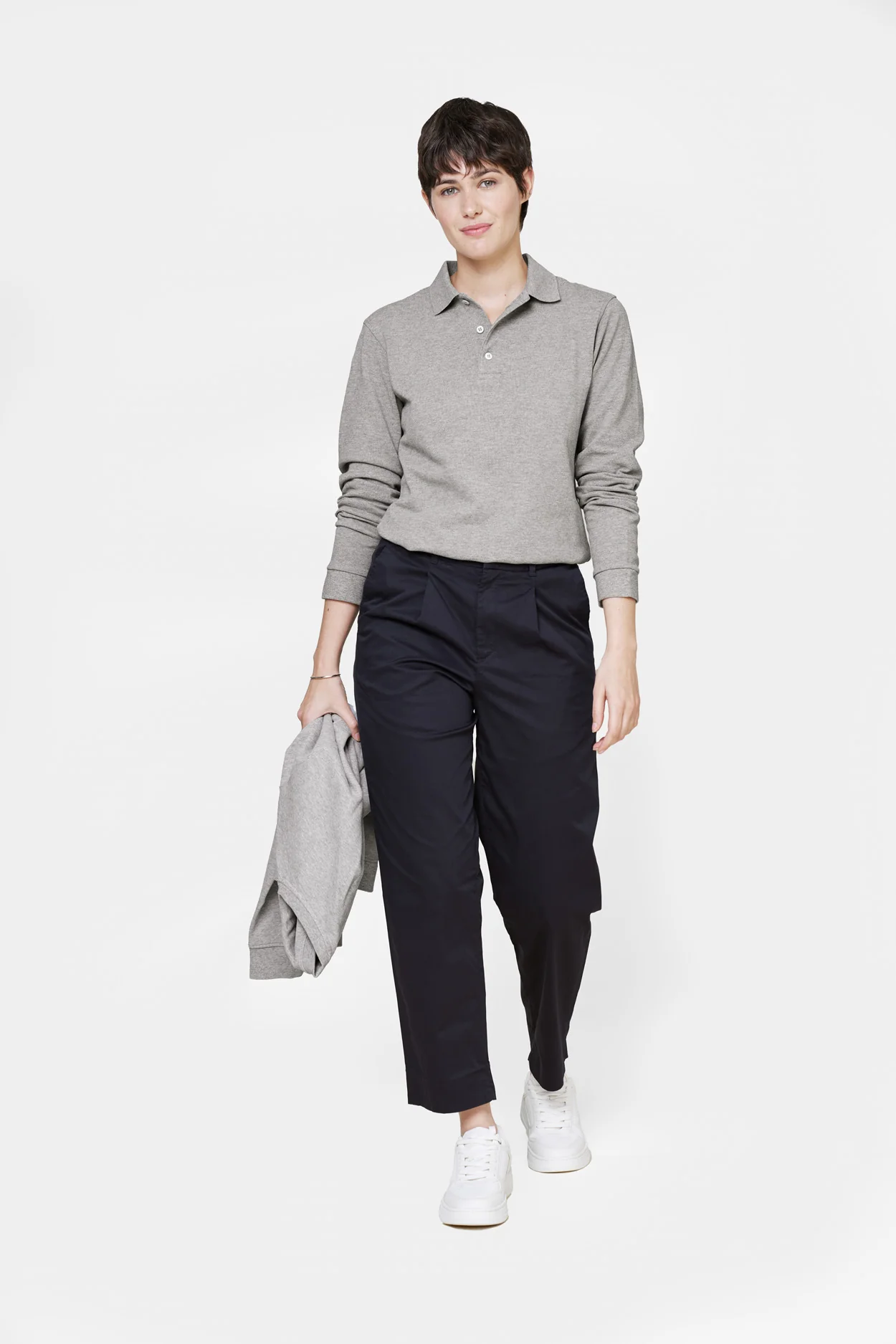 The Unisex Longsleeve Polo Shirt - Grey Melange - Image 4