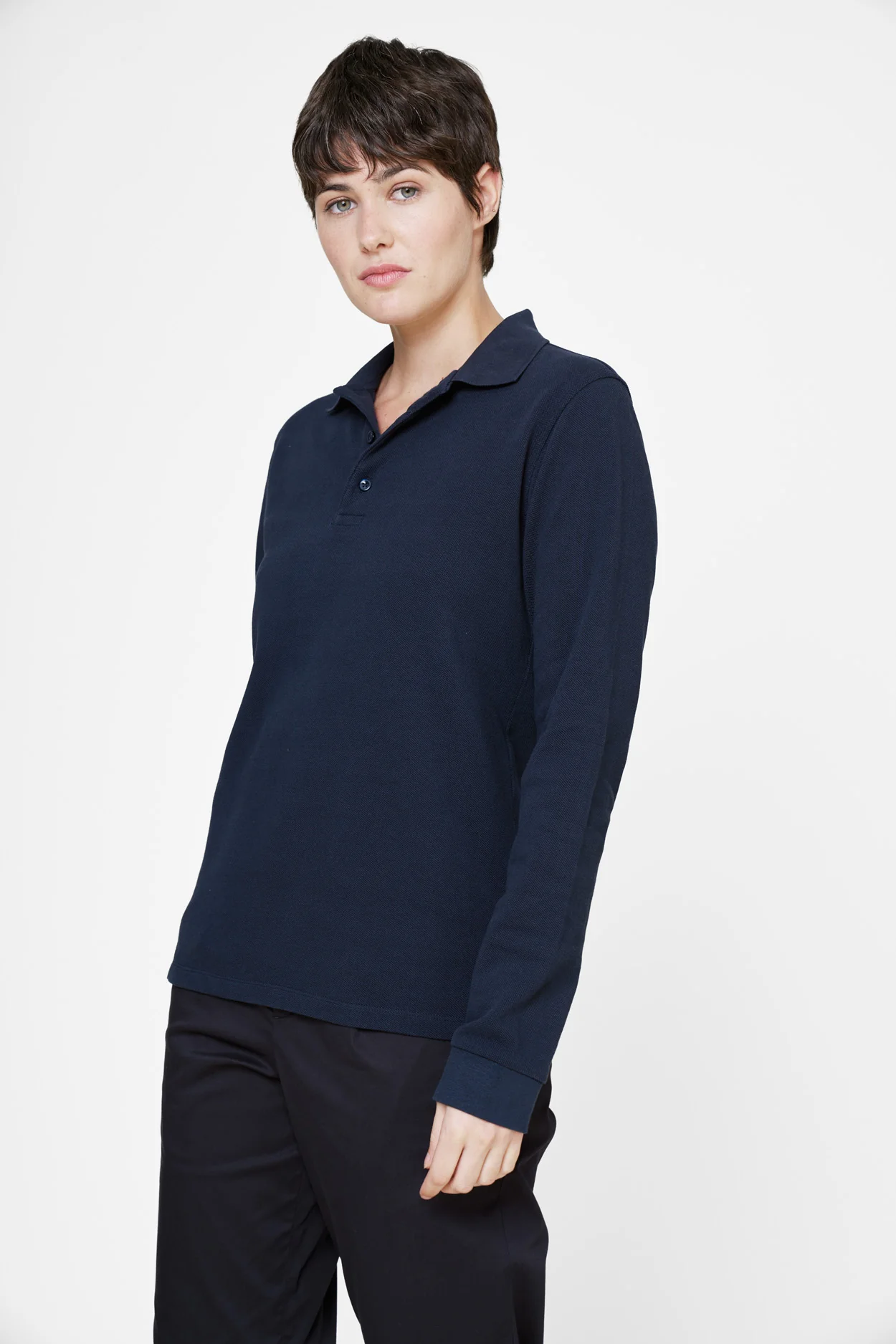The Unisex Longsleeve Polo Shirt - Navy - Image 3