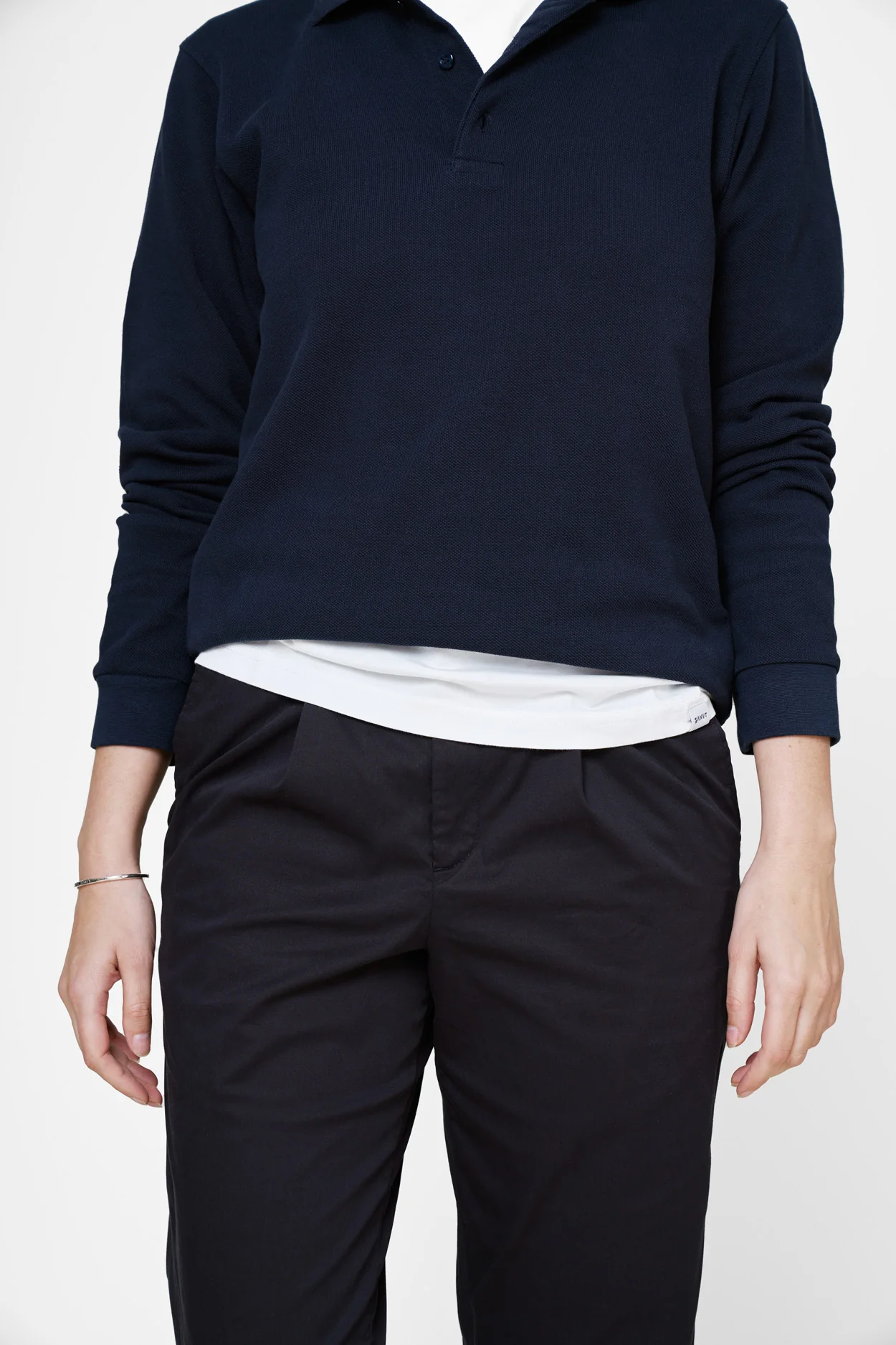 The Unisex Longsleeve Polo Shirt - Navy - Image 7