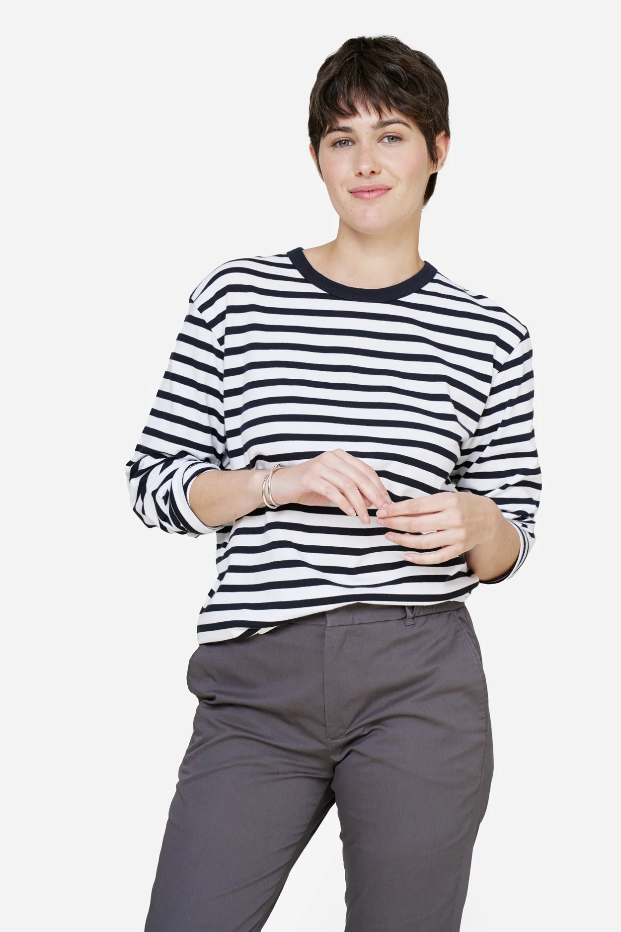 The Unisex Longsleeve Striped T-Shirt - Navy / White - Image 5