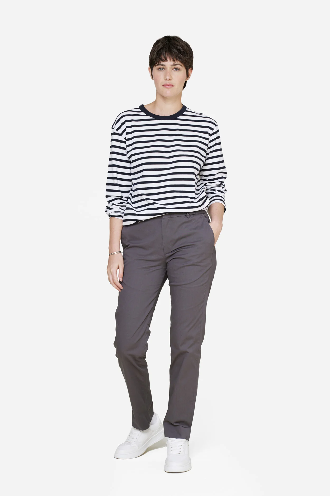 The Unisex Longsleeve Striped T-Shirt - Navy / White - Image 6